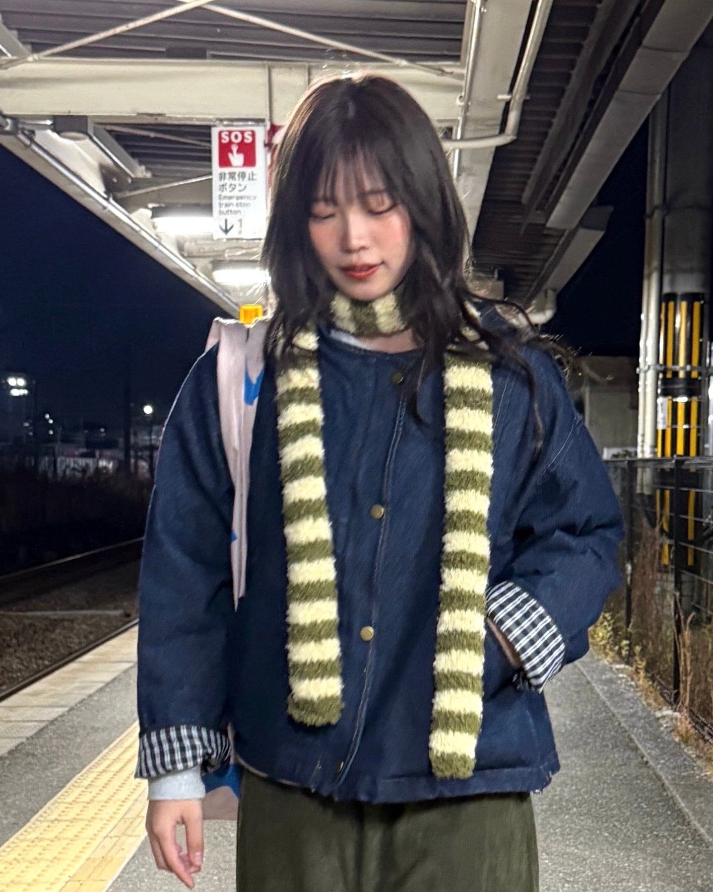 カーキボーダーマフラー DPC01012