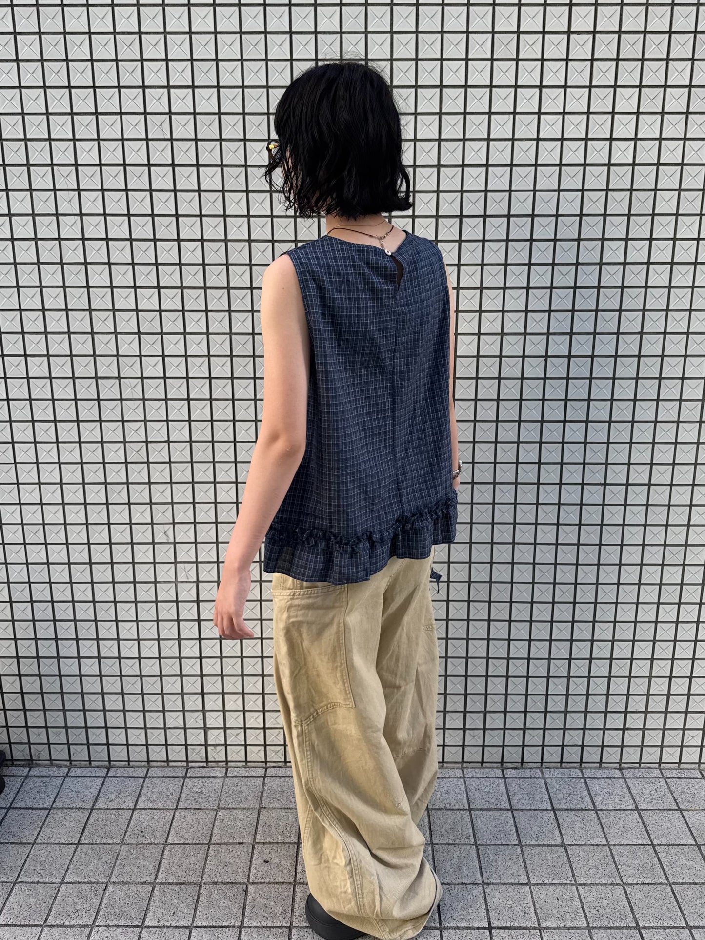 【即納】シュシュセットチェックディテールブラウス DPB85555S