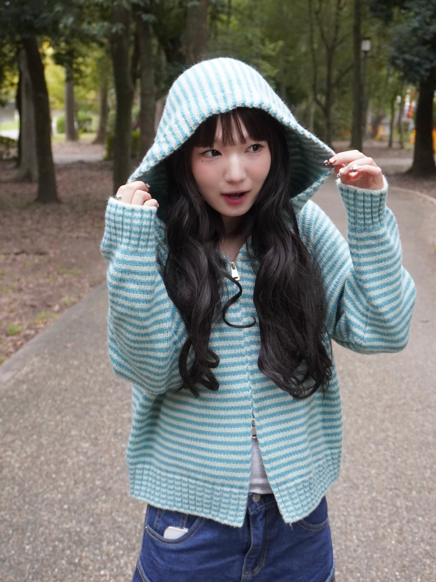 ボーダーニットダブルジップパーカー DPB85367