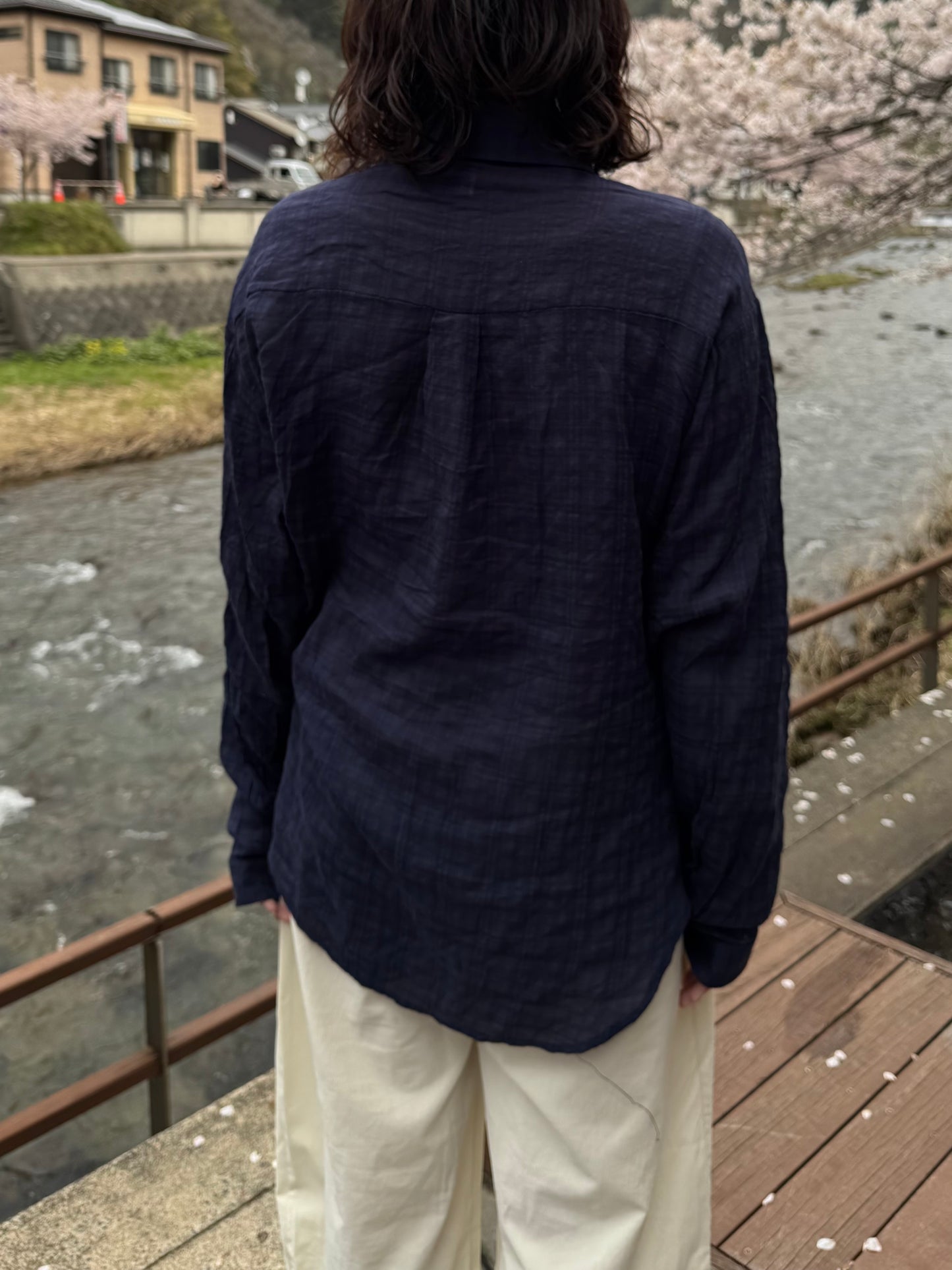 ネイビーチェックルーズシャツ DPC03041