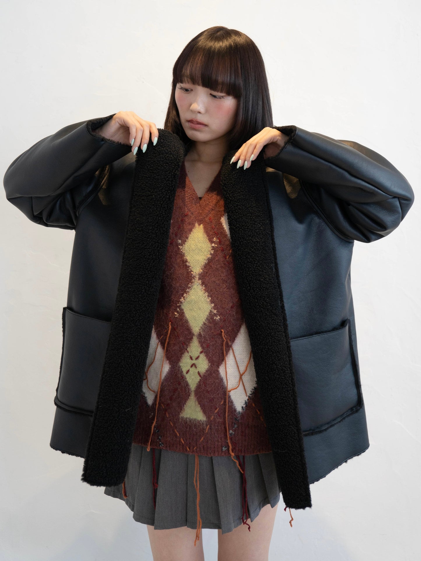 ポイントボアフェイクレザージャケット DPC02010