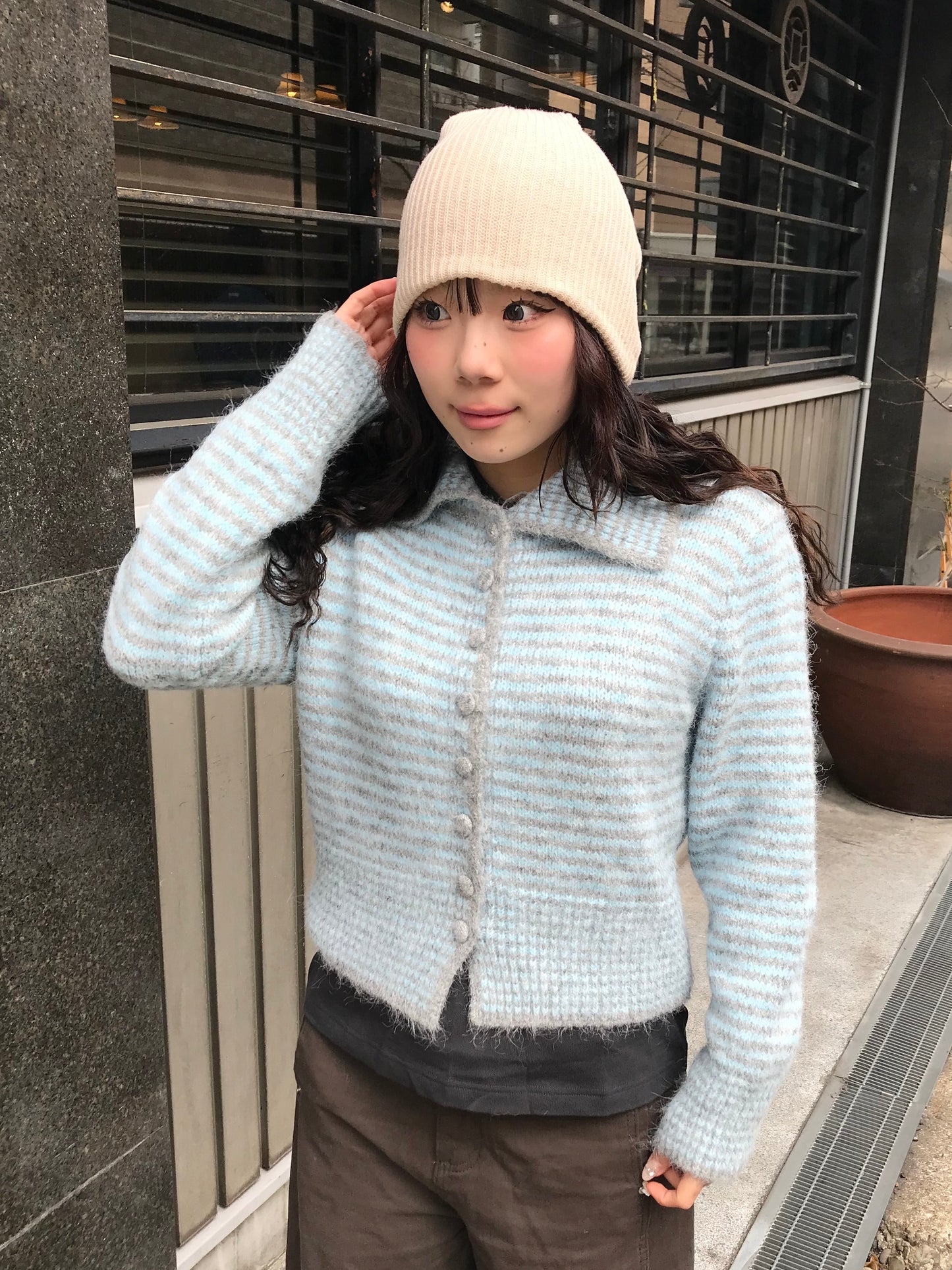 ニットボーダーポロトップス DPB89188