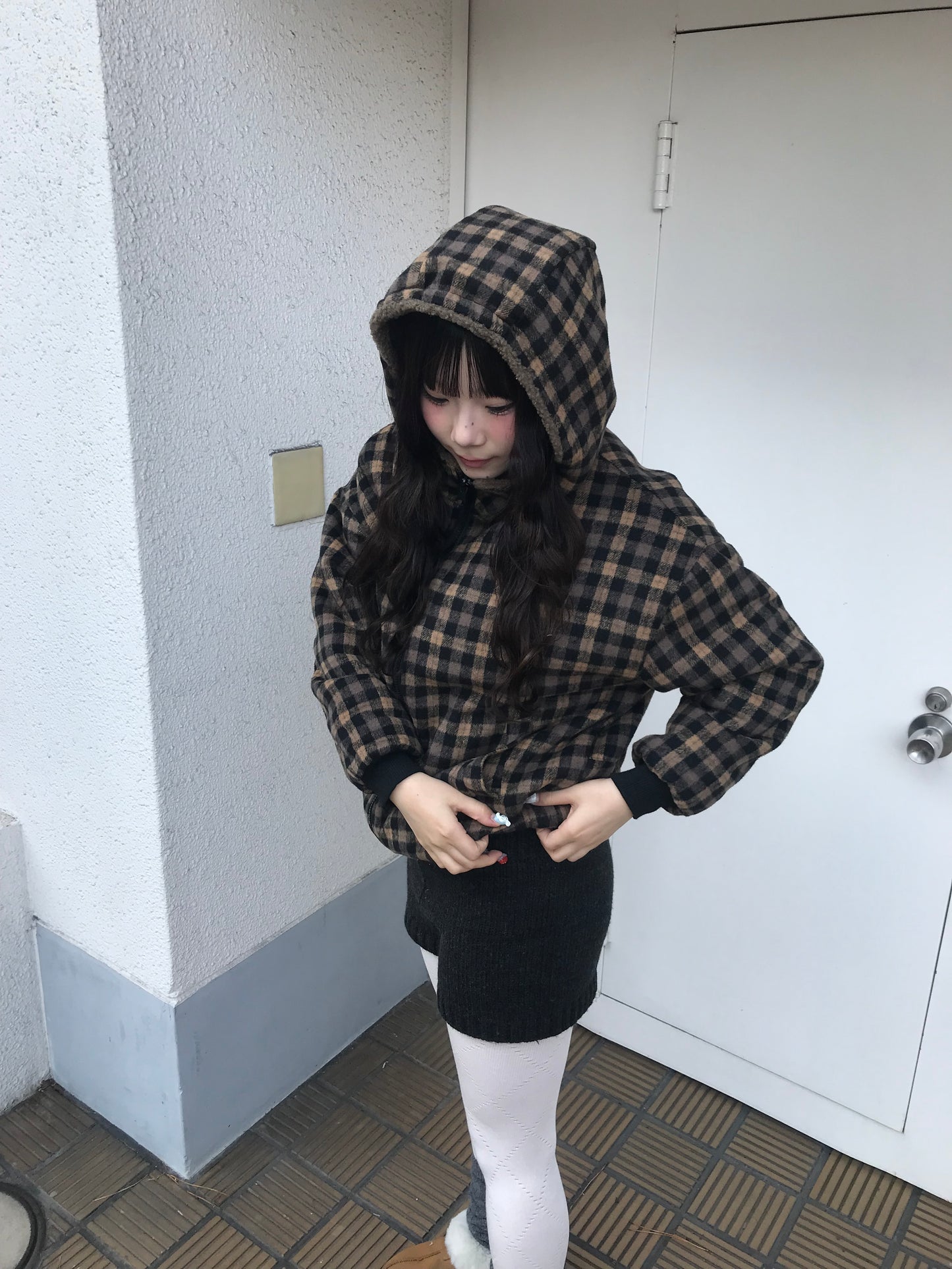 リバーシブルボアチェックアウター DPB89169