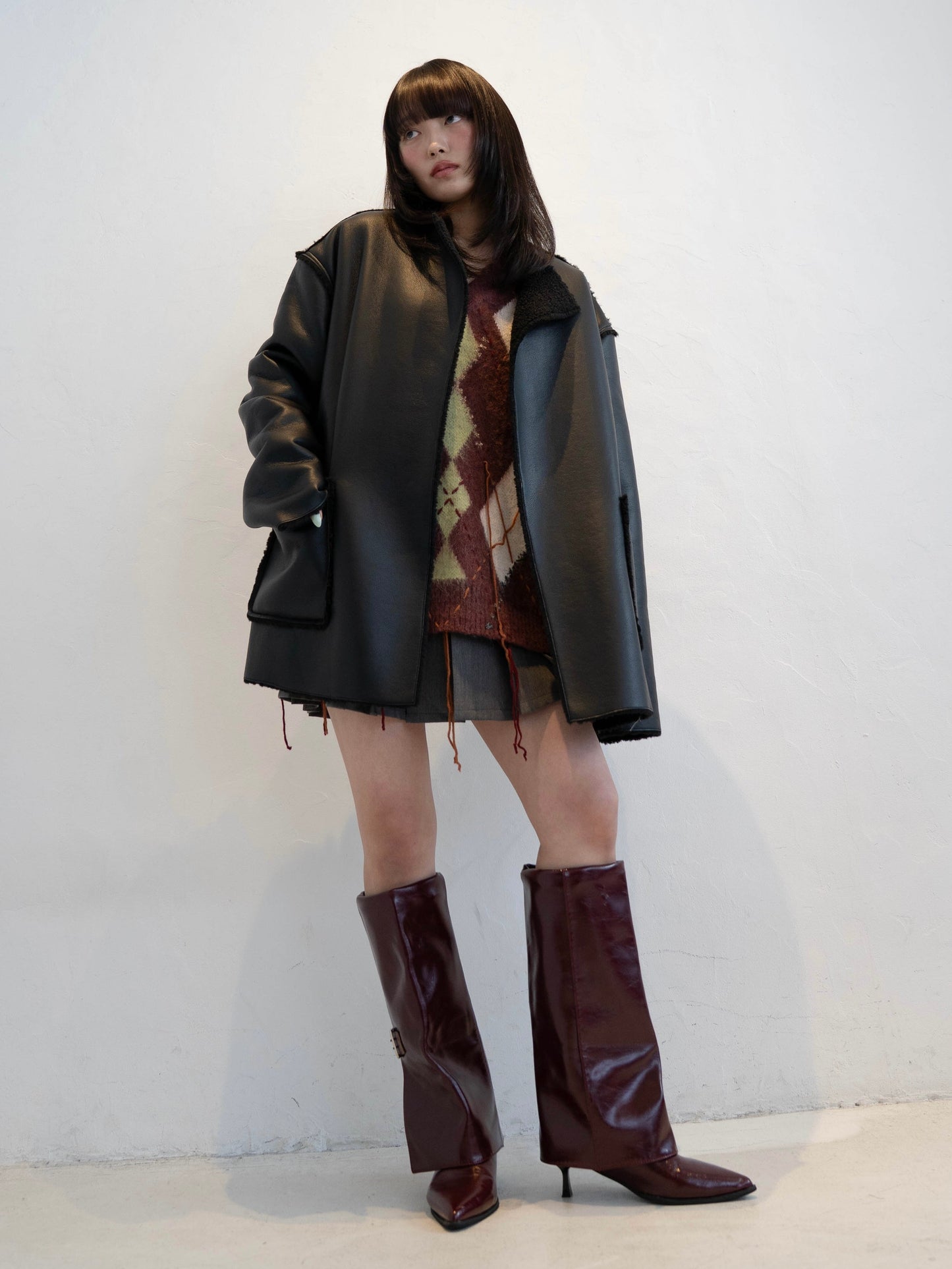 ポイントボアフェイクレザージャケット DPC02010