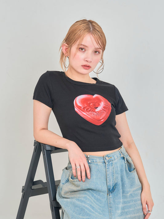 ハートプリントクロップドTシャツ DPB75070