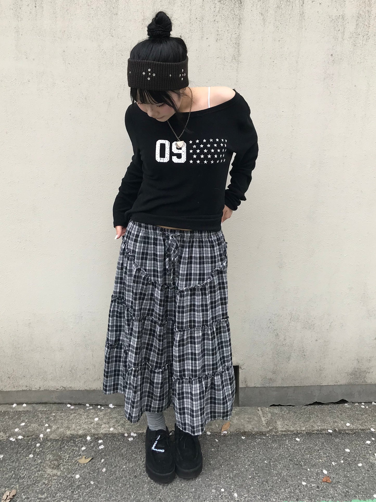 ロングチェックフリルスカート DPB89256