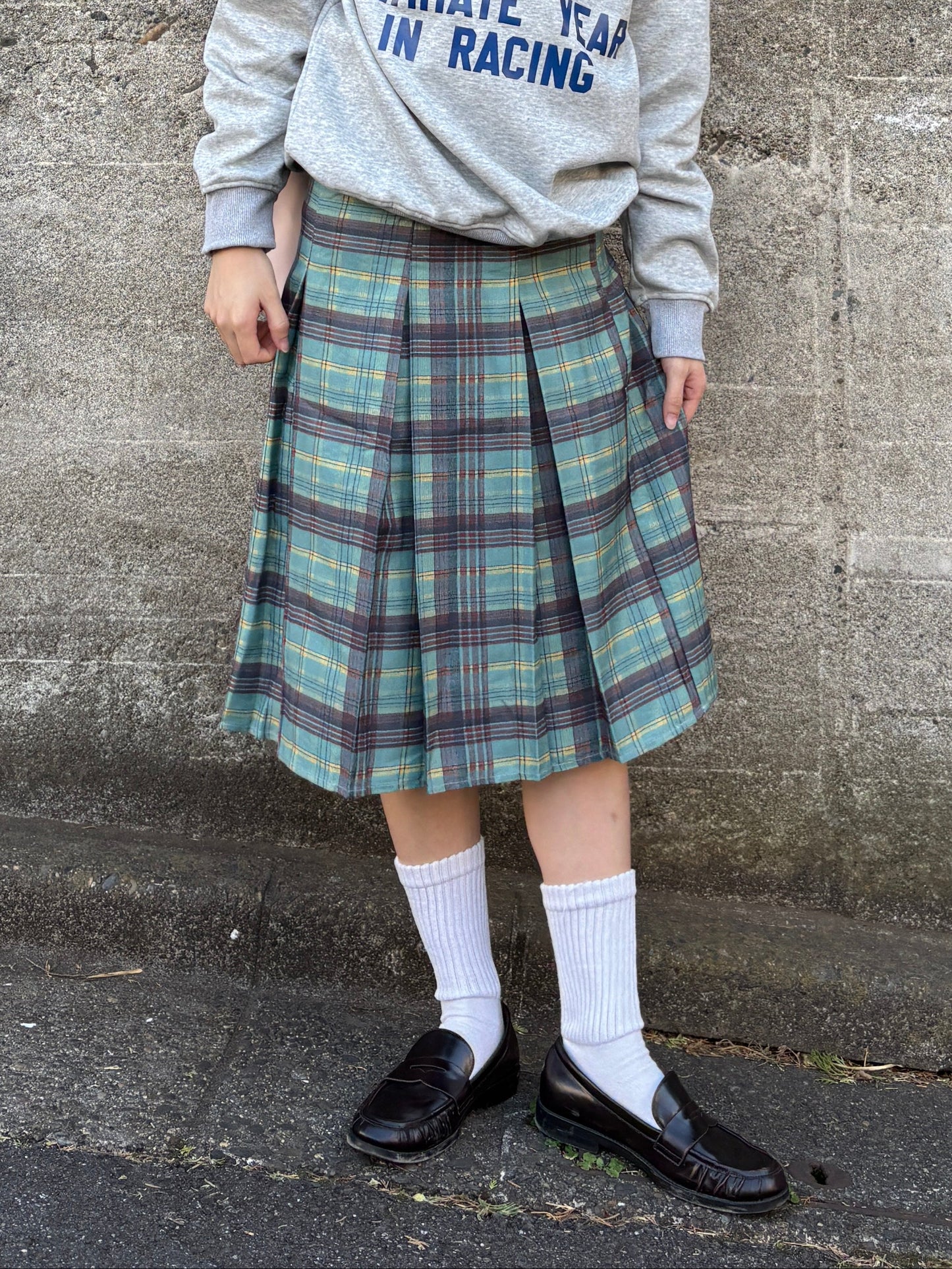 ライトグリーンプリーツチェックスカート DPA43739