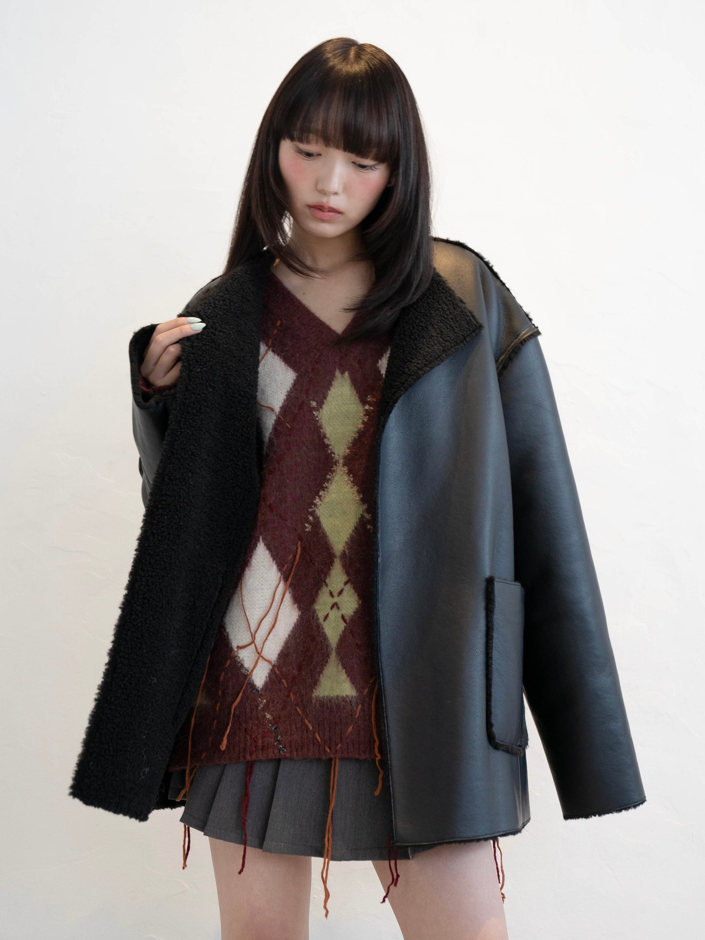 ポイントボアフェイクレザージャケット DPC02010