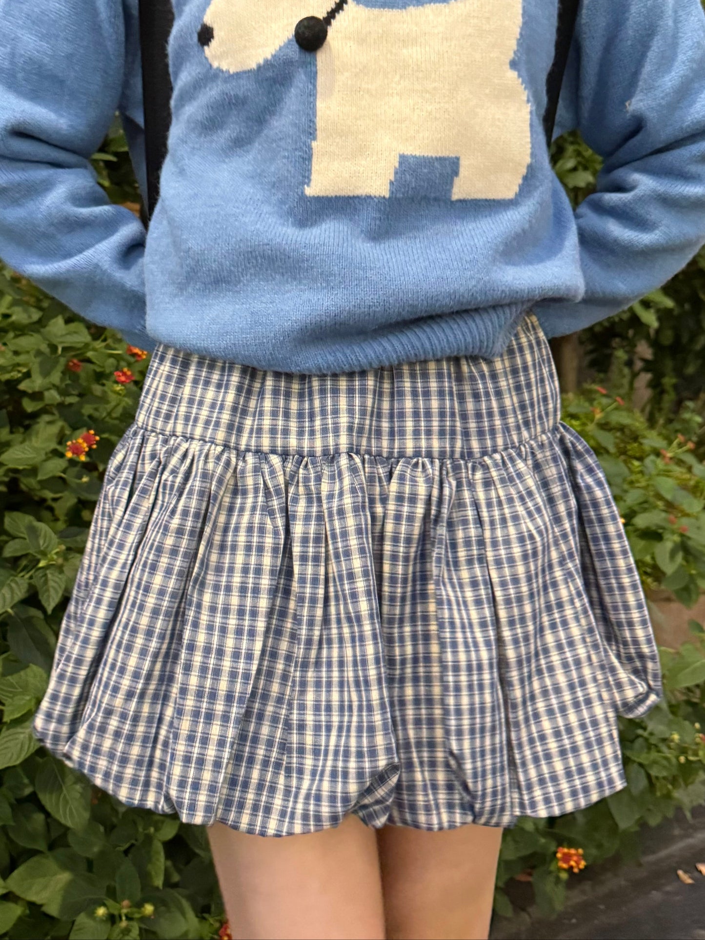 ブルーチェックバルーンスカート DPA43688