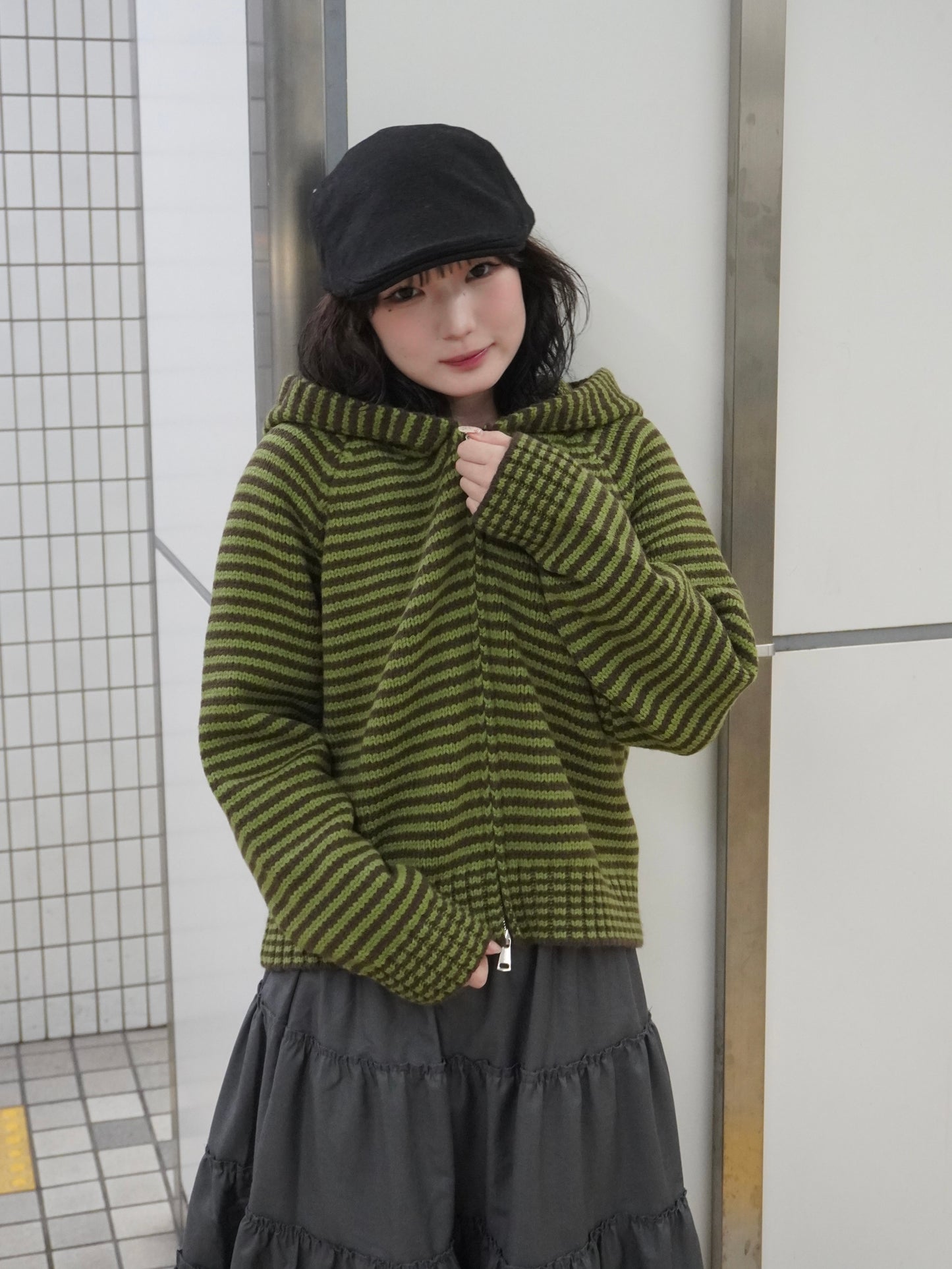 【即納】ボーダーニットダブルジップパーカー DPB85367S