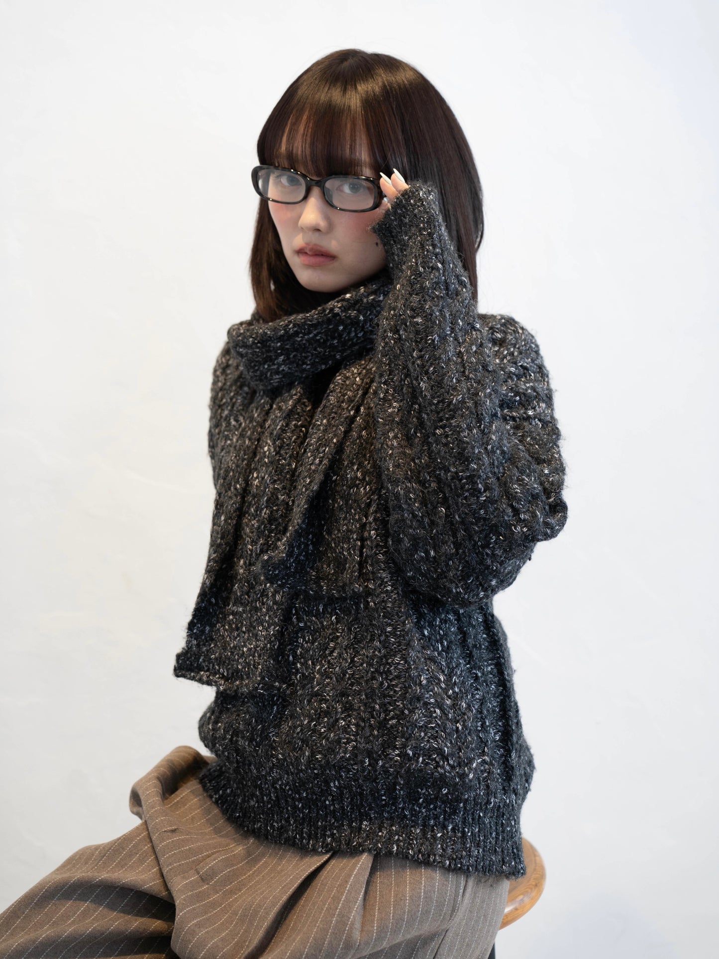 マフラー付きマーブルニット DPC02002