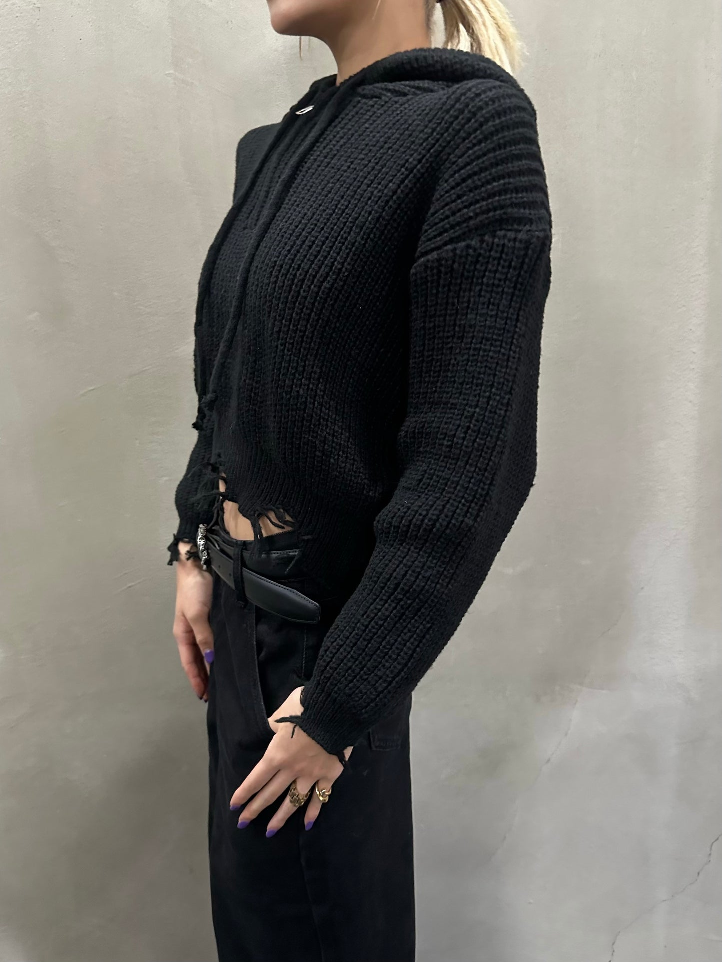 ダメージフードニットパーカー DPB26664