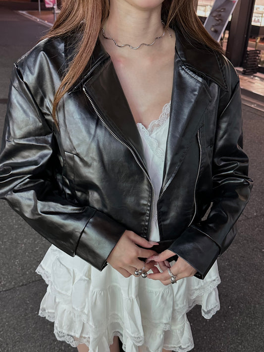 クロップドフェイクレザージャケット DPB81004