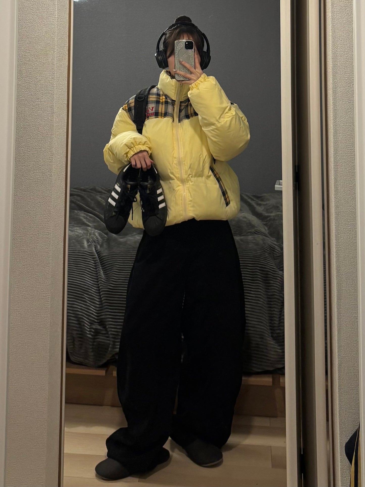 イエローチェックダウンジャケット DPB88103