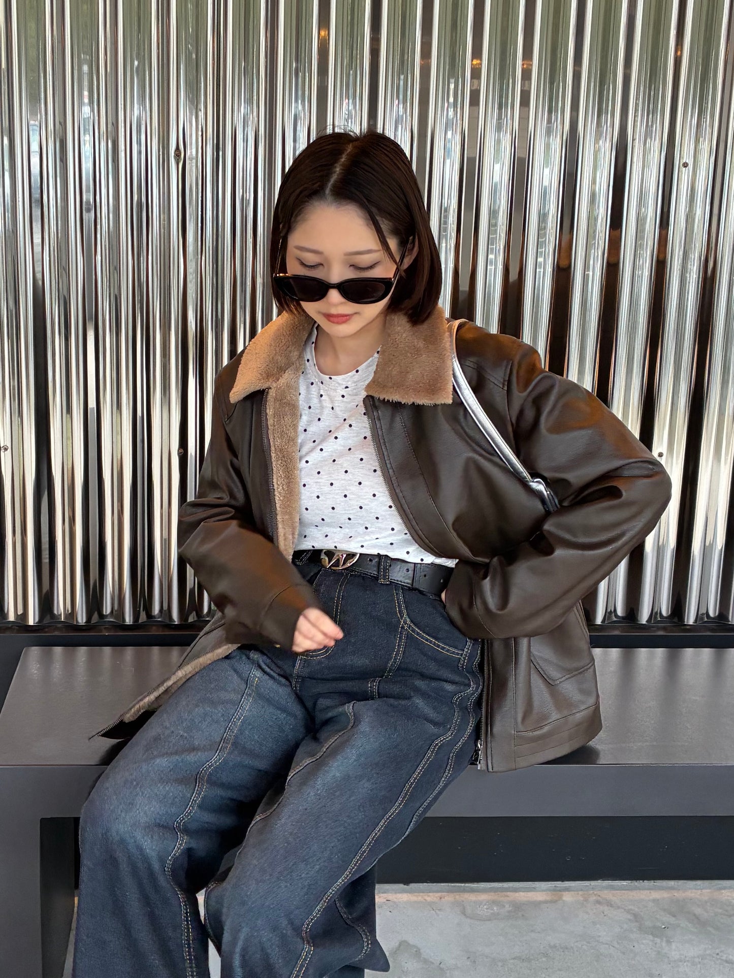 ブラウンフェイクレザージャケット DPA61454