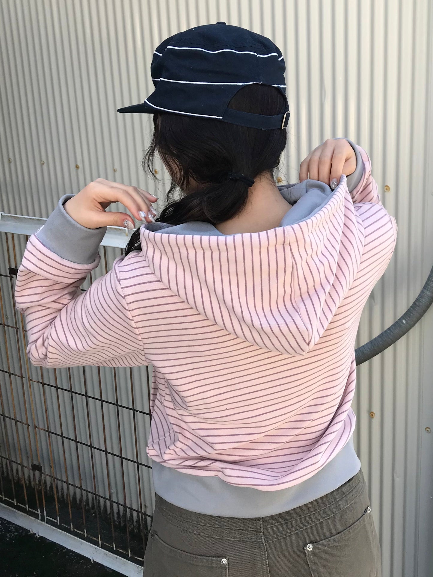 ボーダーピンクジップパーカー DPB89191