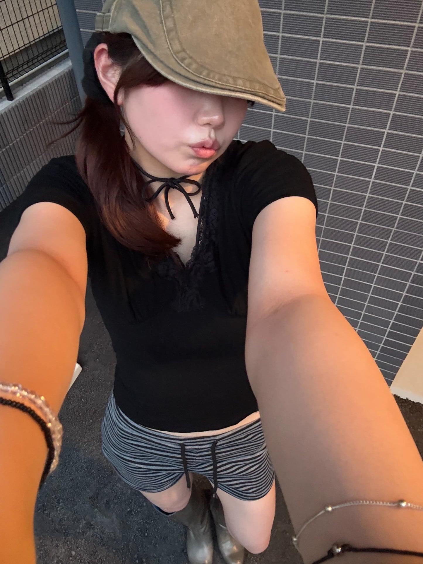 レースリボンガーリーVネックTシャツ DPC08075