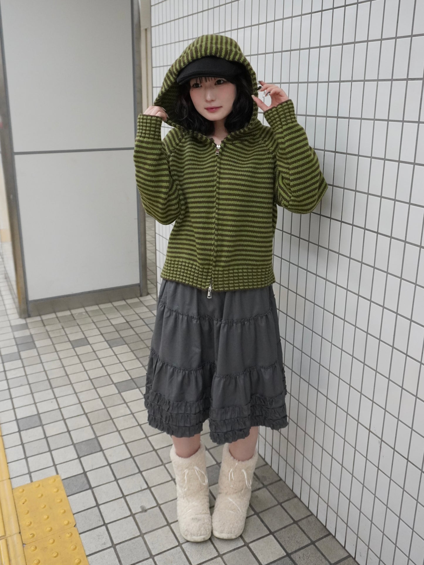 【即納】ボーダーニットダブルジップパーカー DPB85367S