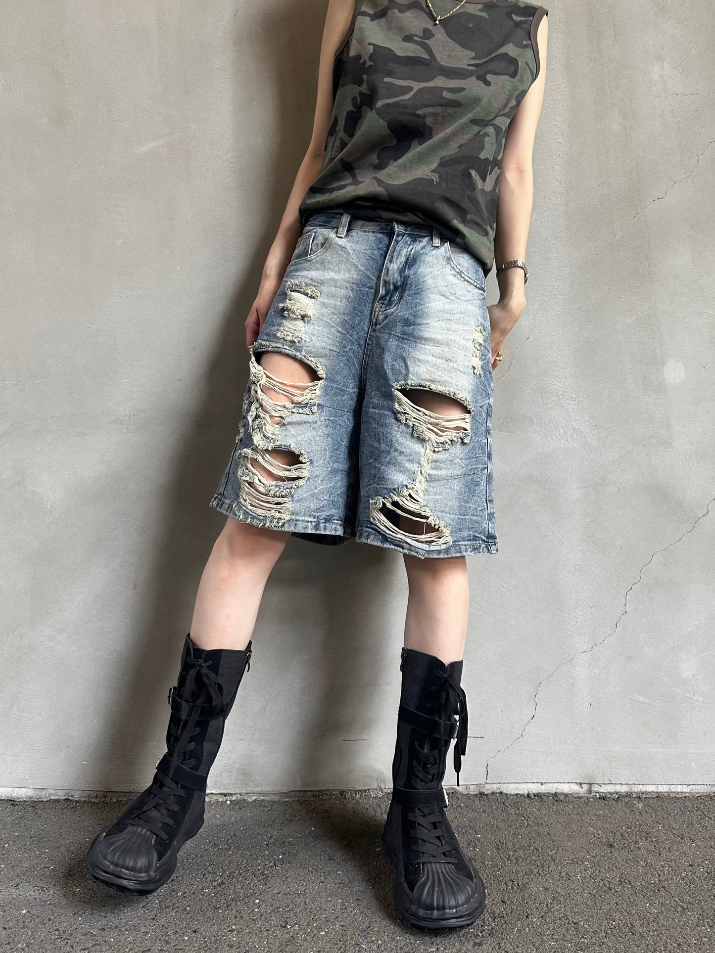 ダメージハーフデニムパンツ DPB26582