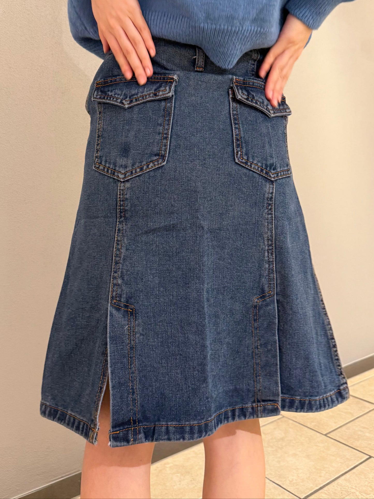 ユニークプリーツデニムスカート DPA43704