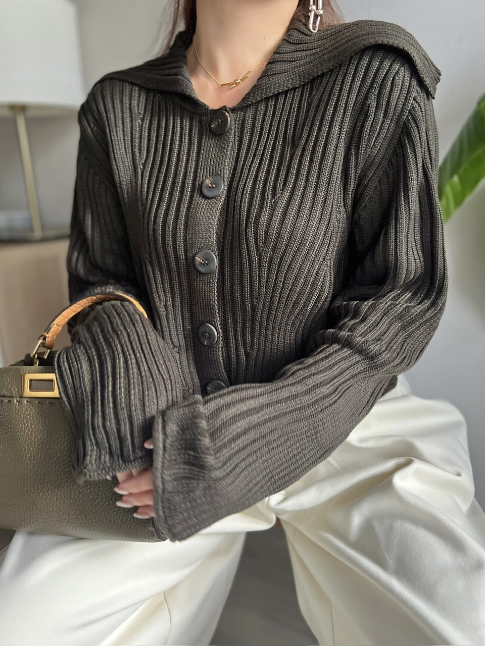 リブボタンニットトップス DPB56340