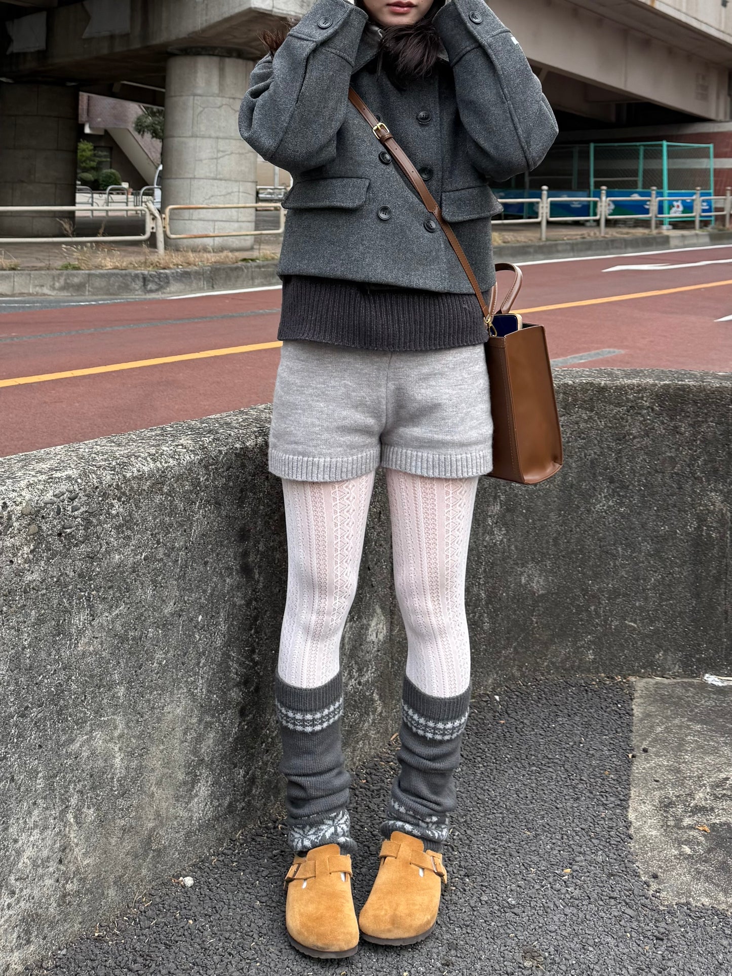 ライトグレーニットショートパンツ DPA43735