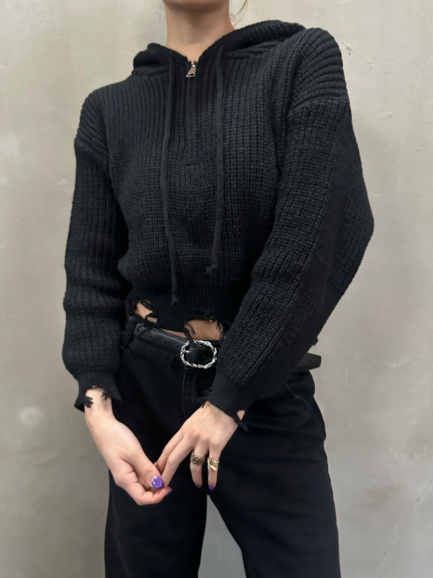 ダメージフードニットパーカー DPB26664