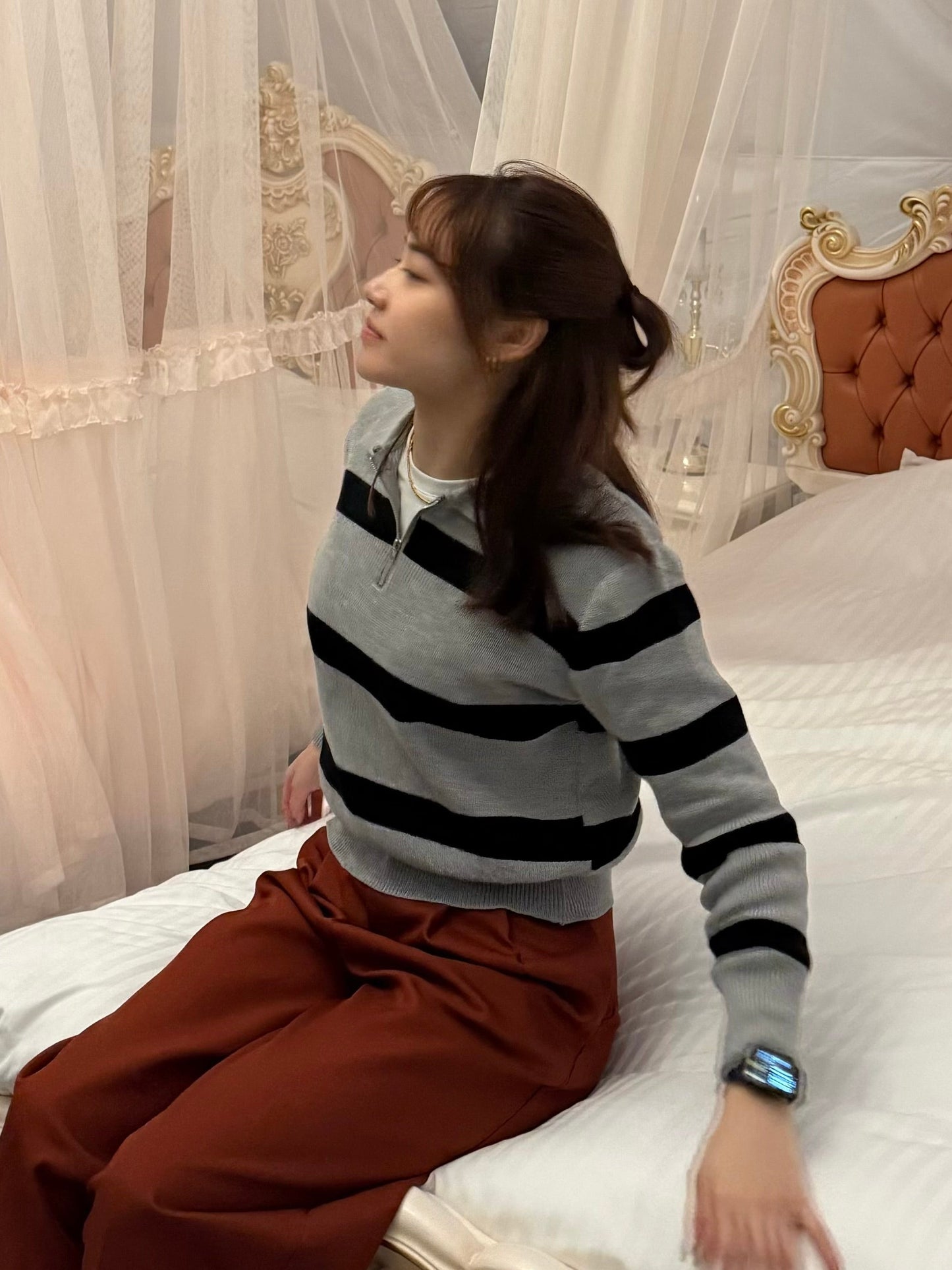 ハーフジップボーダーニット DPB47484