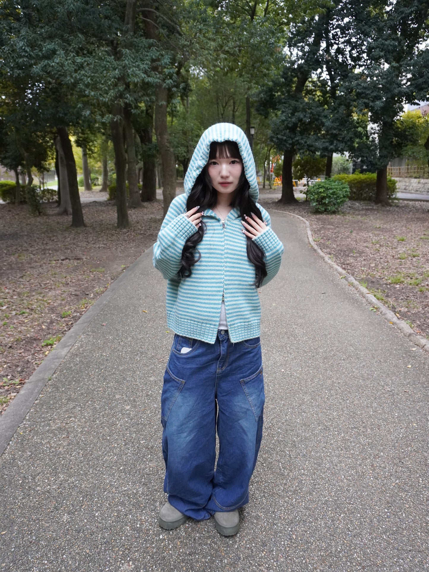 ボーダーニットダブルジップパーカー DPB85367