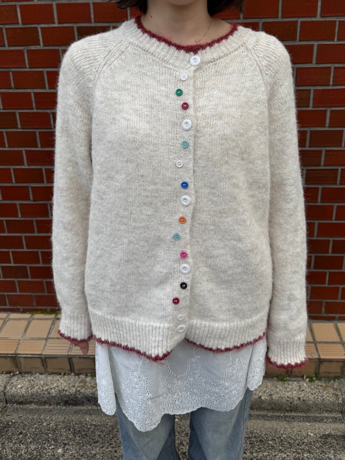 カラフルボタンバイカラーカーディガン DPC03016