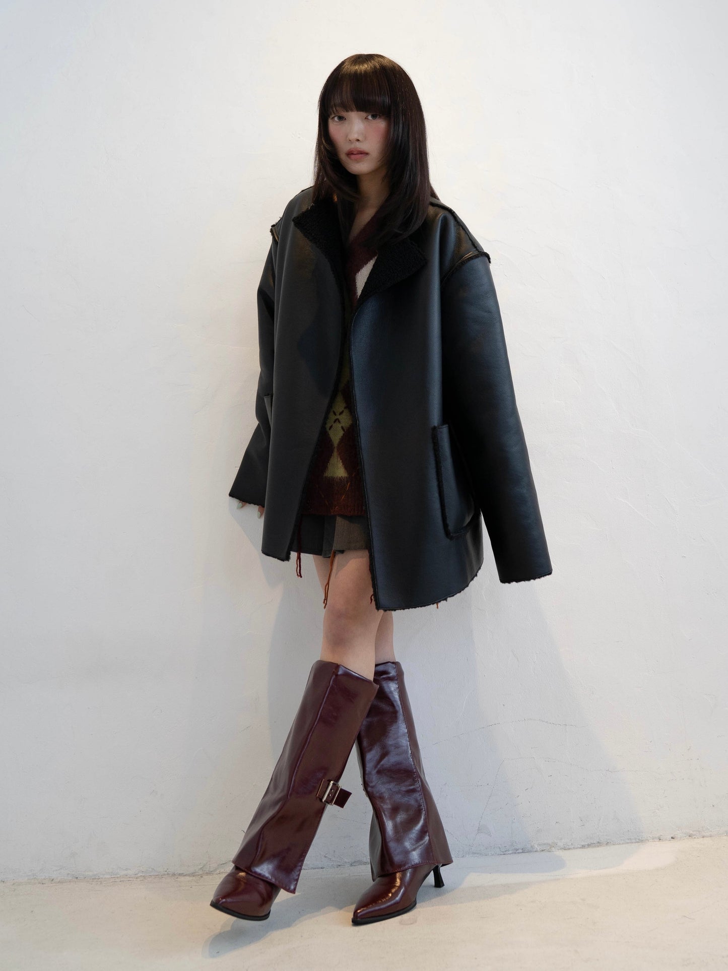 ポイントボアフェイクレザージャケット DPC02010