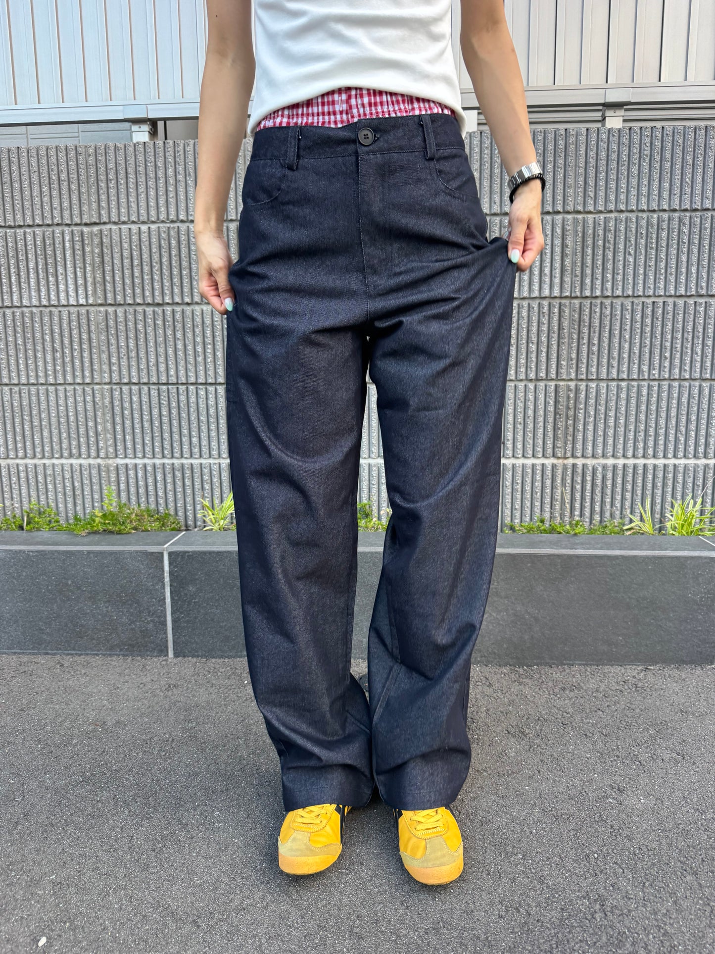 バックポケットステッチワイドデニムパンツ DPC07024