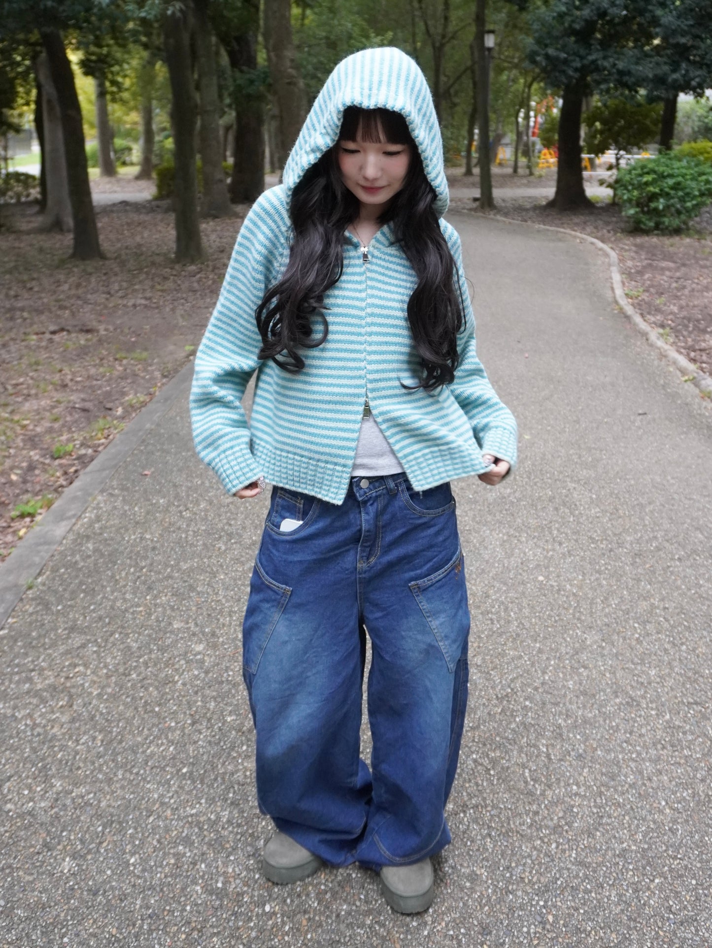 ボーダーニットダブルジップパーカー DPB85367