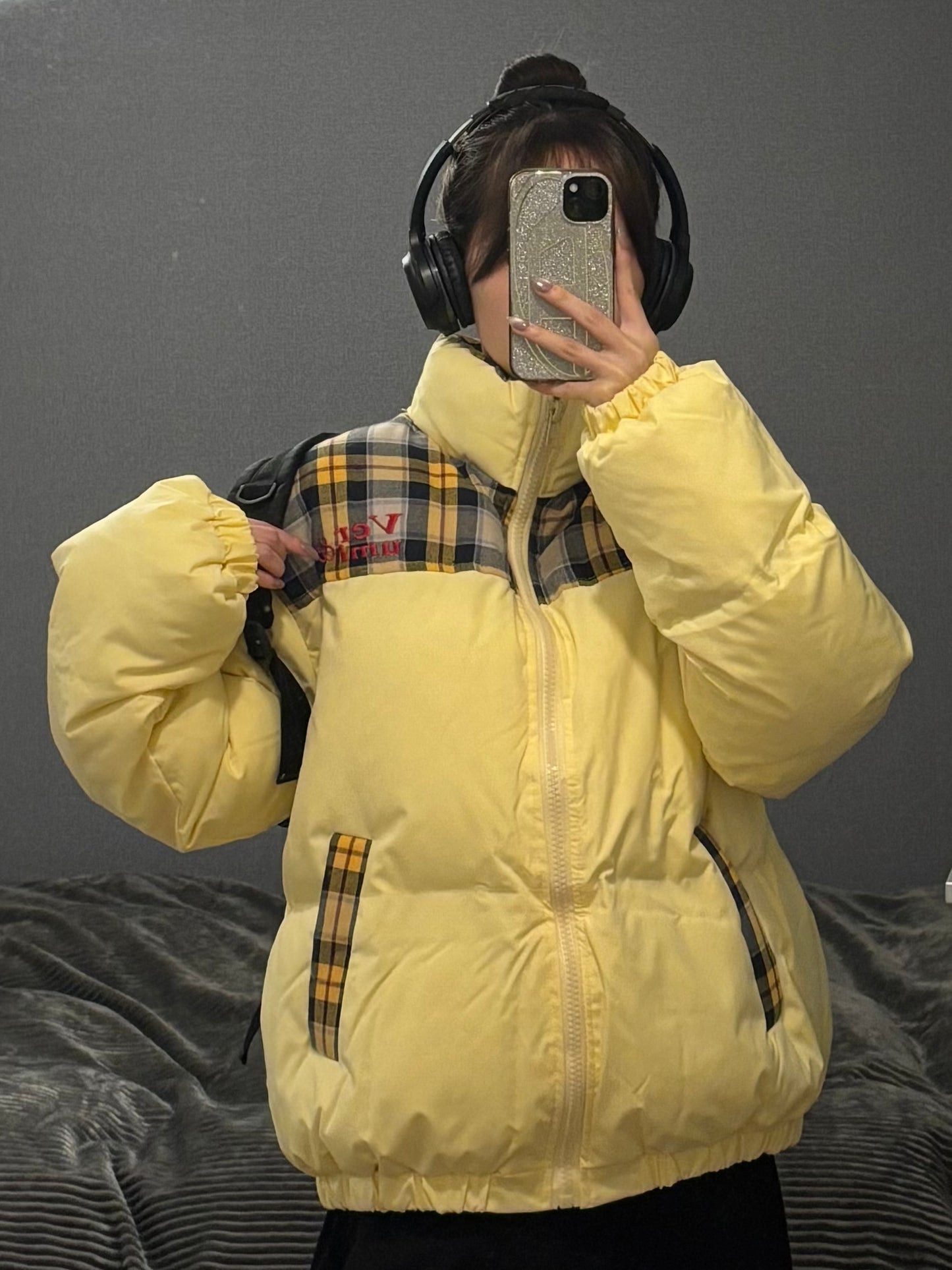 イエローチェックダウンジャケット DPB88103
