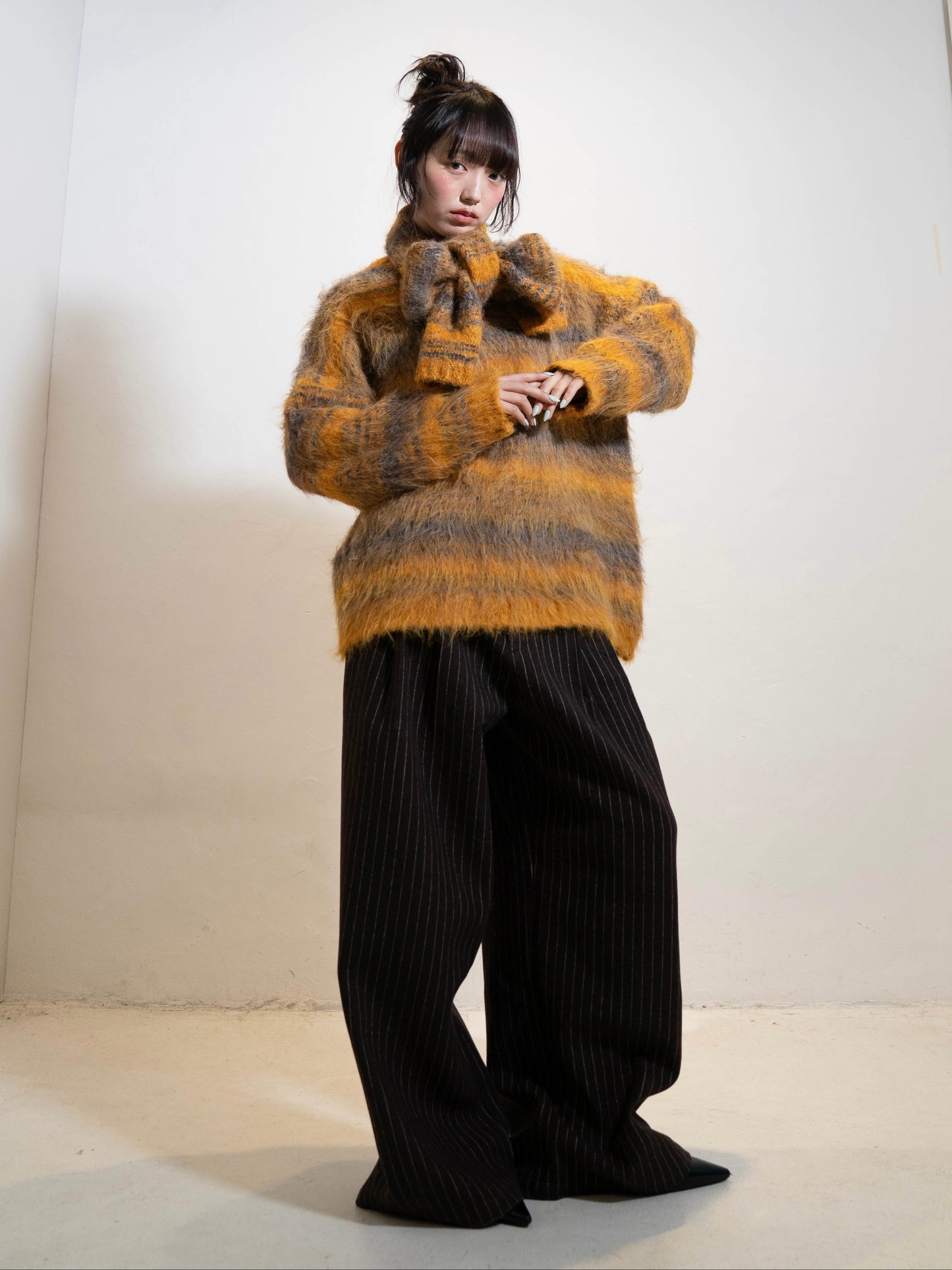 リボンマフラーボーダーニット DPC02005