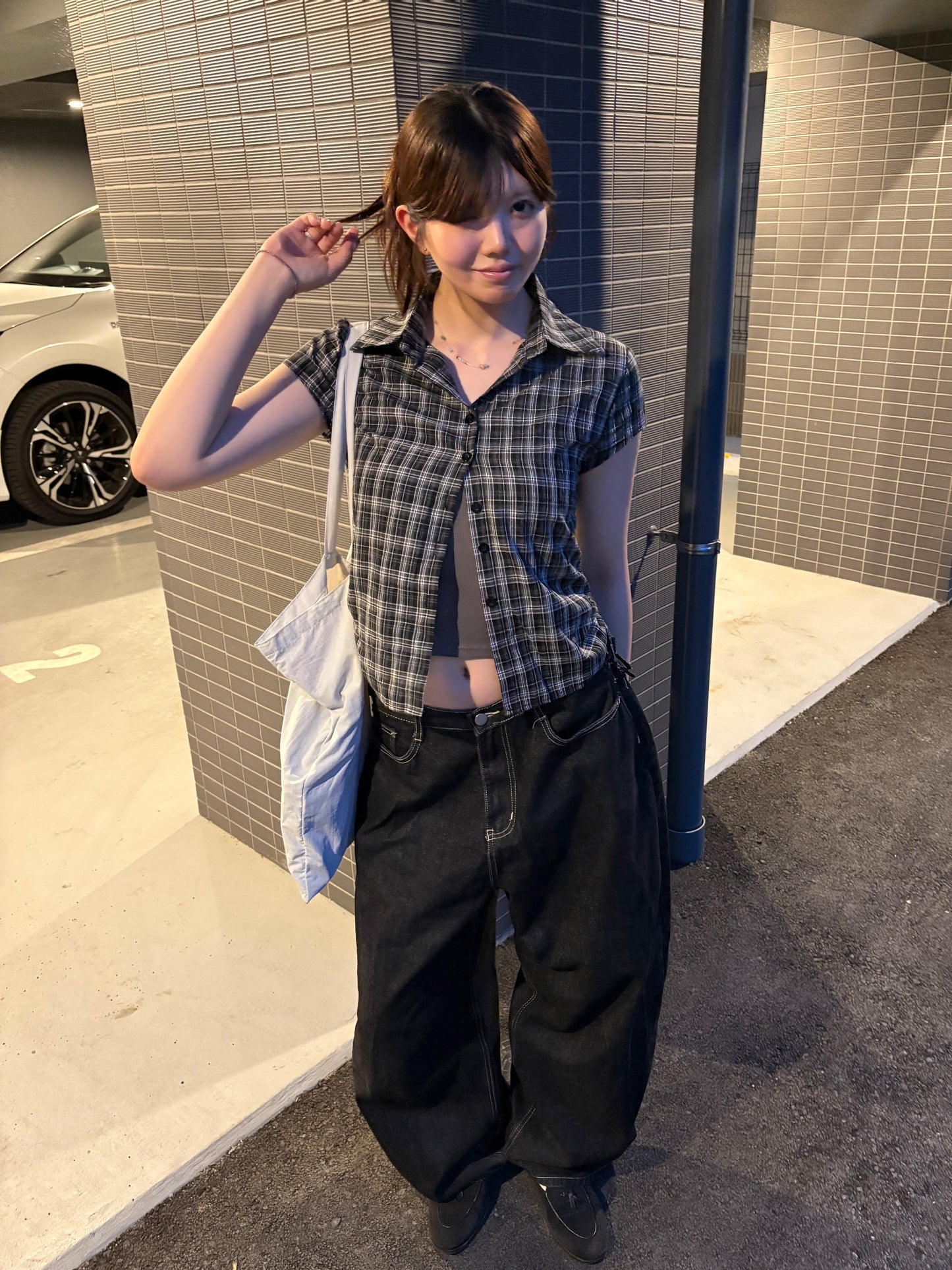 ドローストリングショートチェックシャツ DPC08050