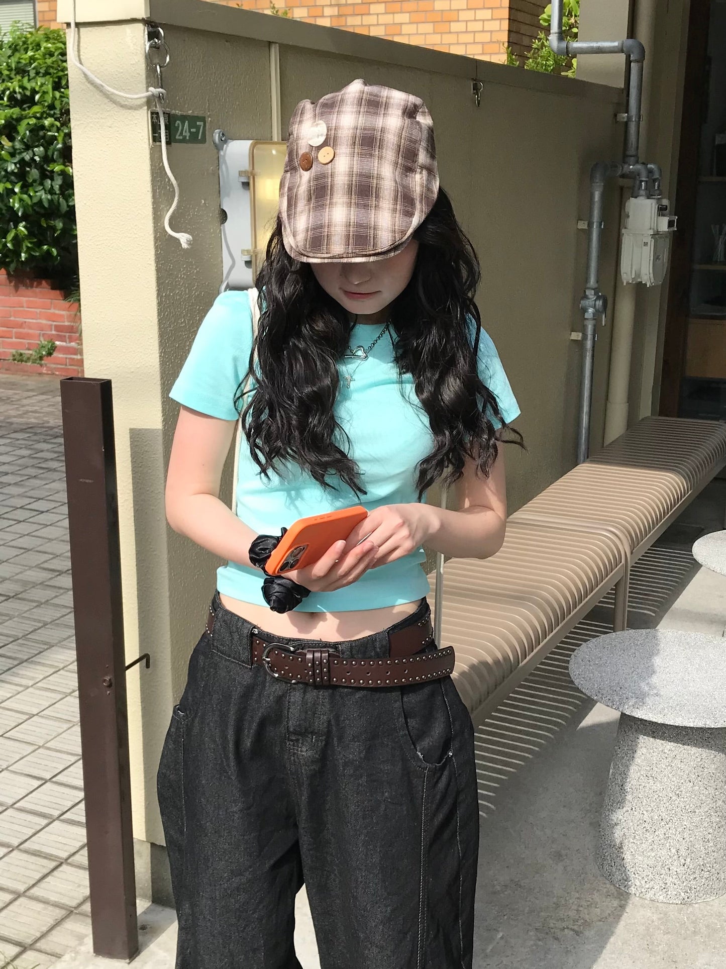 3ボタンチェックハンチングキャップ DPB85478