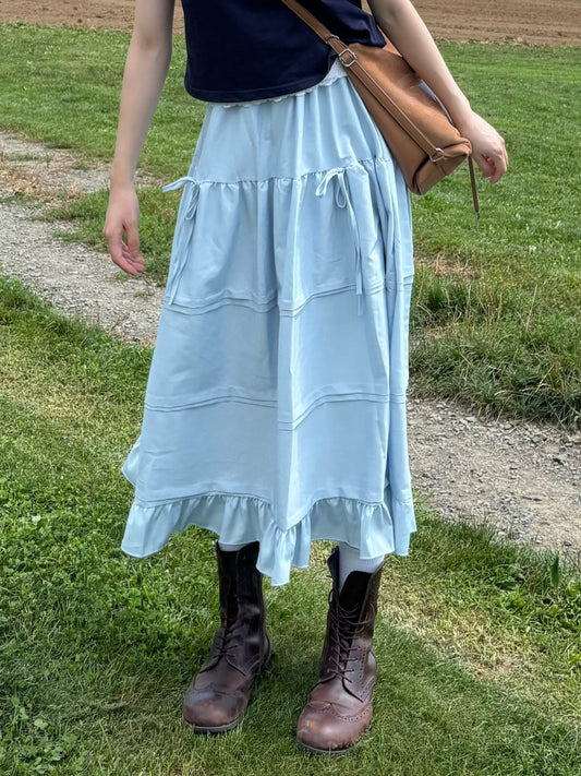 ライトブルーフリルロングスカート DPA43428