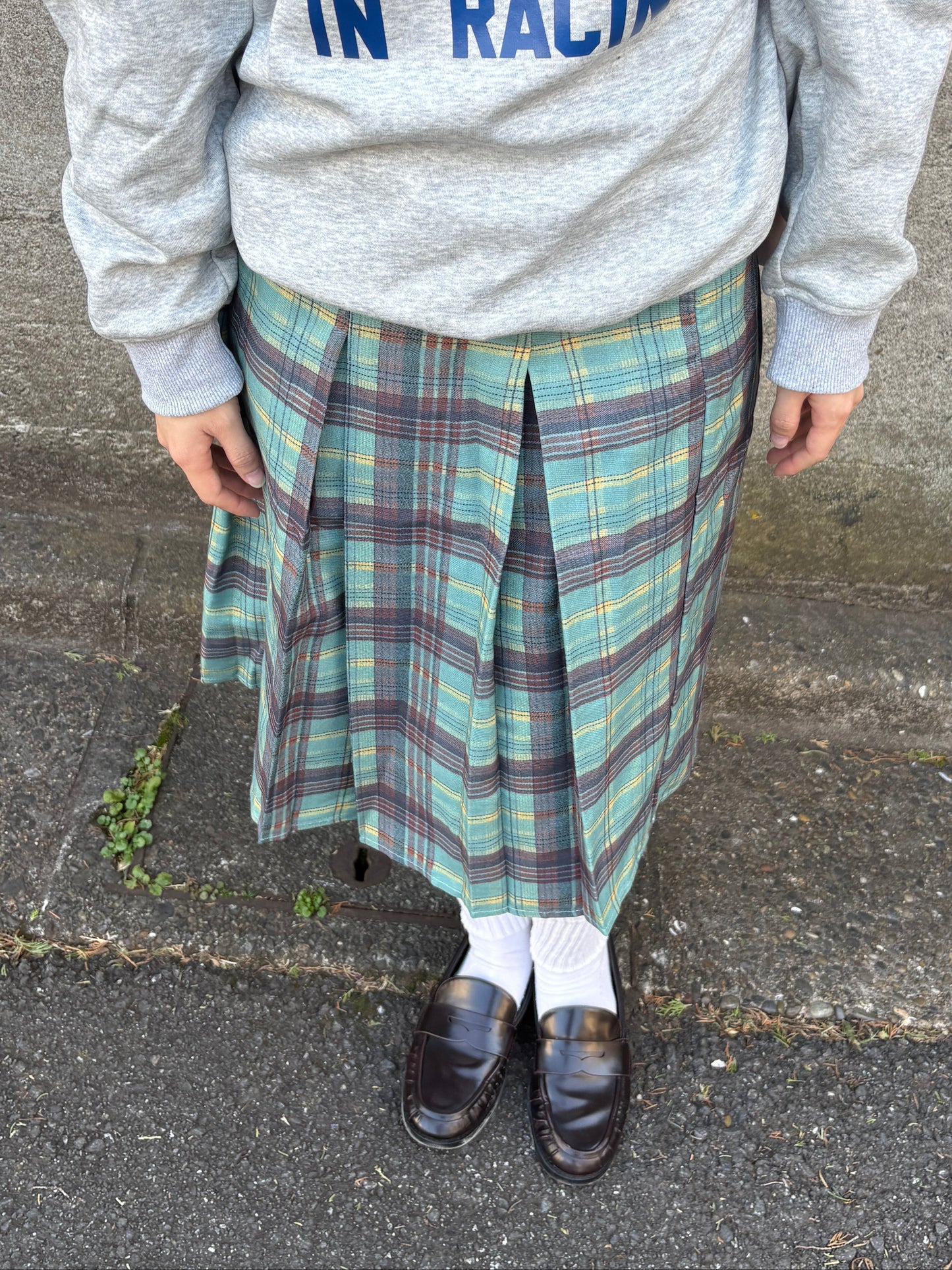 ライトグリーンプリーツチェックスカート DPA43739