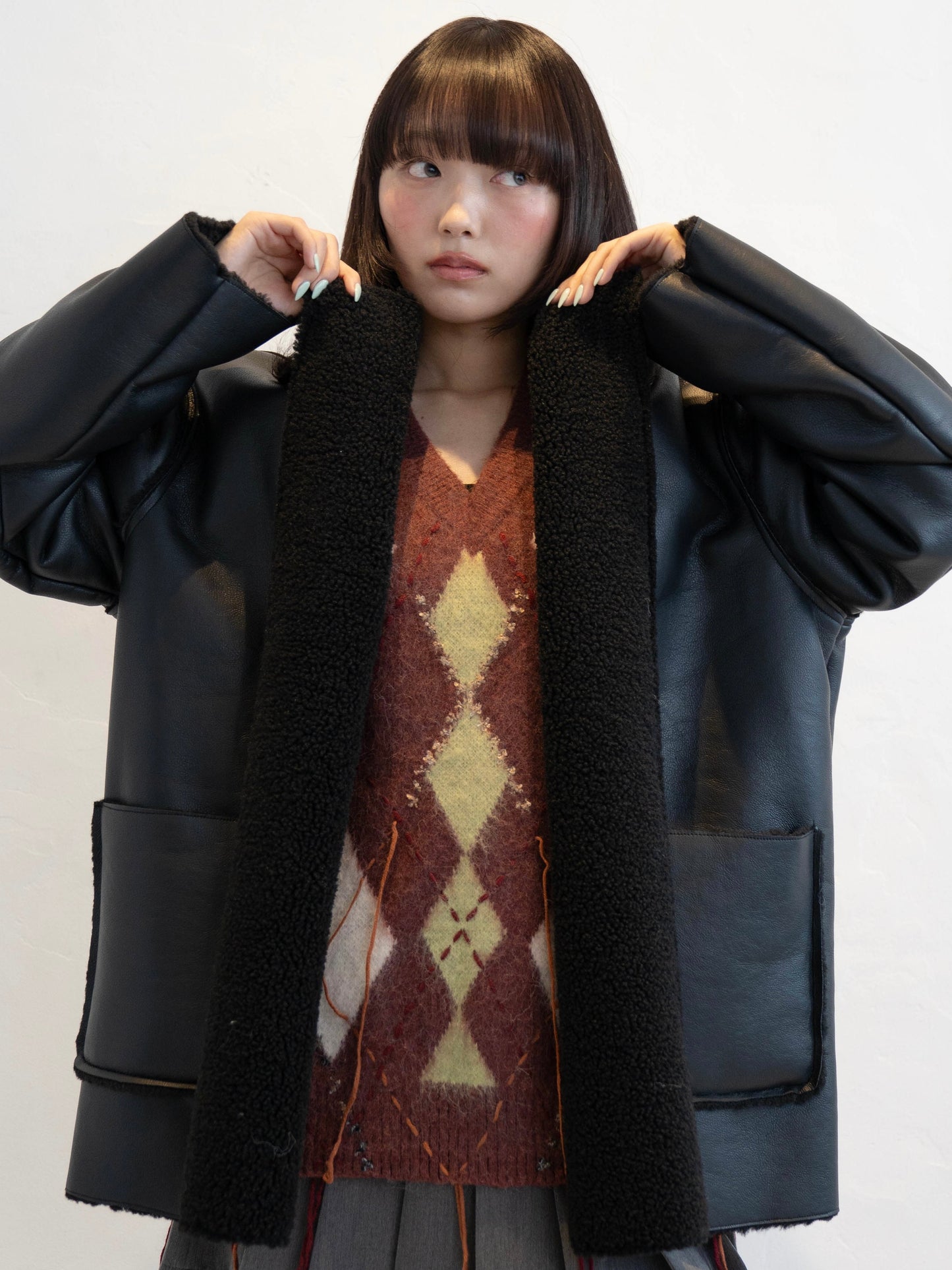 ポイントボアフェイクレザージャケット DPC02010