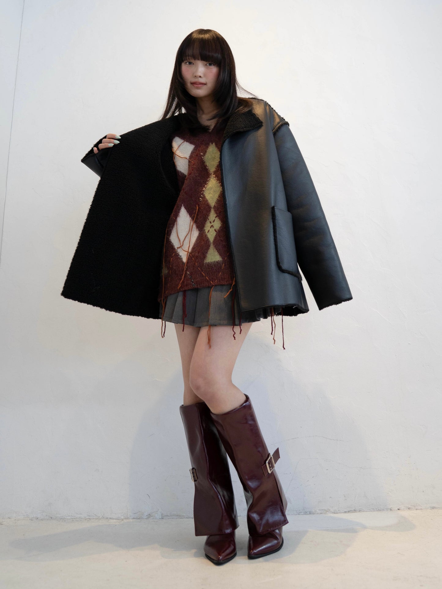 ポイントボアフェイクレザージャケット DPC02010