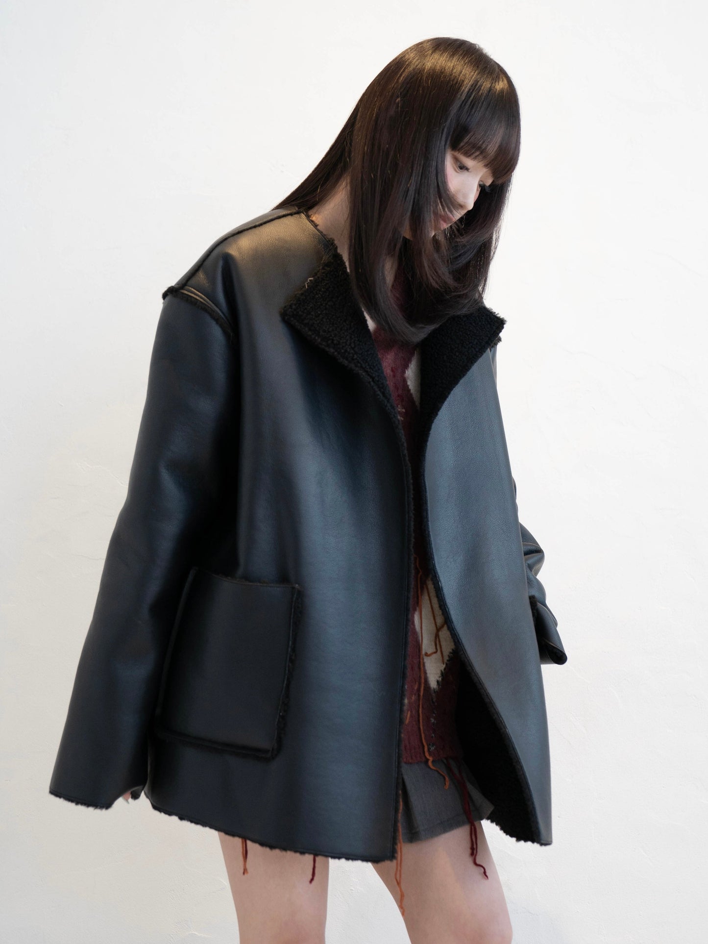 ポイントボアフェイクレザージャケット DPC02010