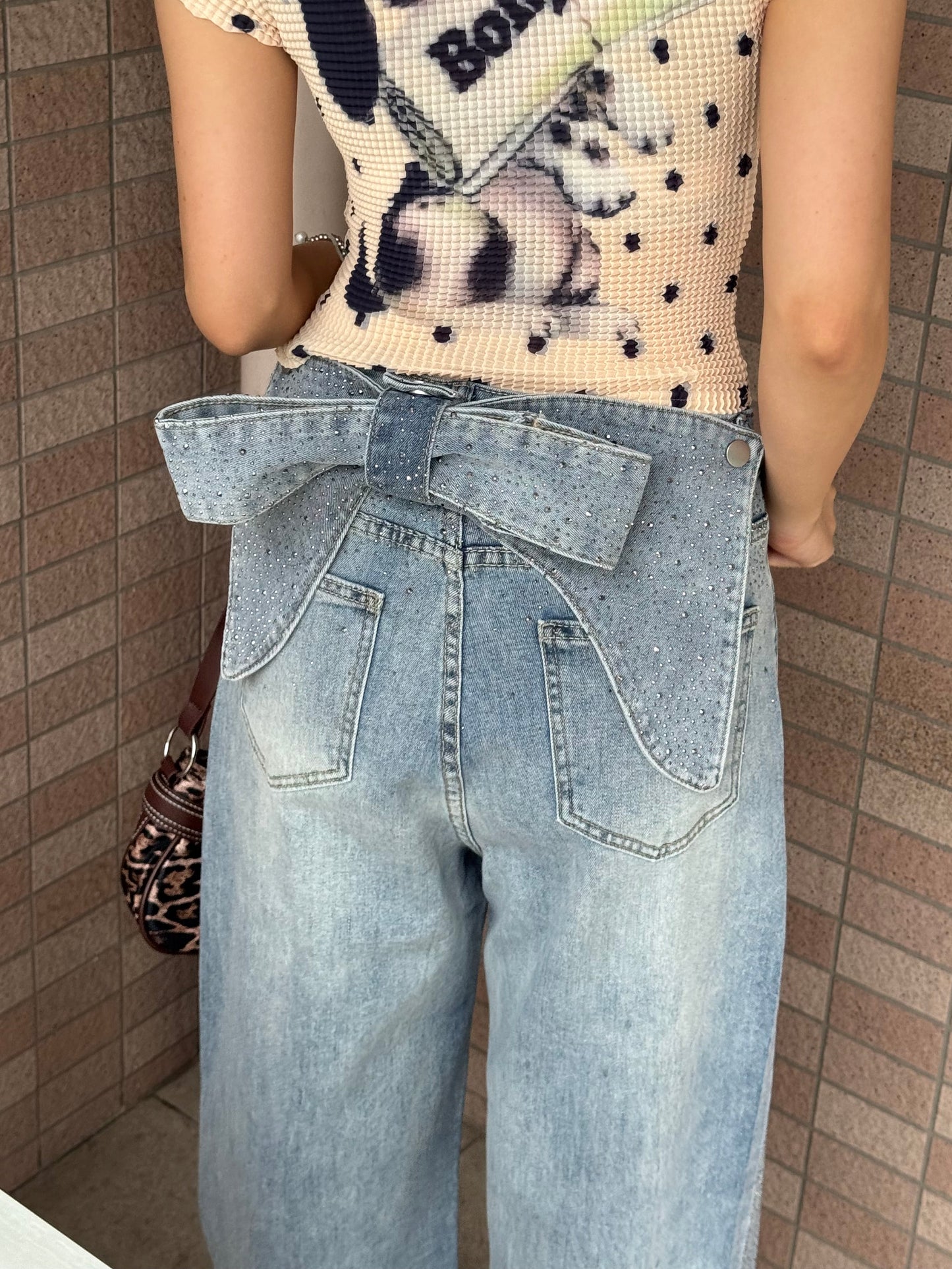 バックリボンストーンデニムパンツ DPB86305
