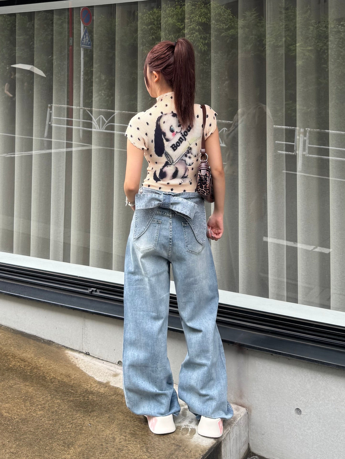 バックリボンストーンデニムパンツ DPB86305