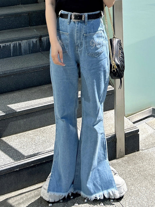 ラインストーンリボンデニムパンツ CPA22154