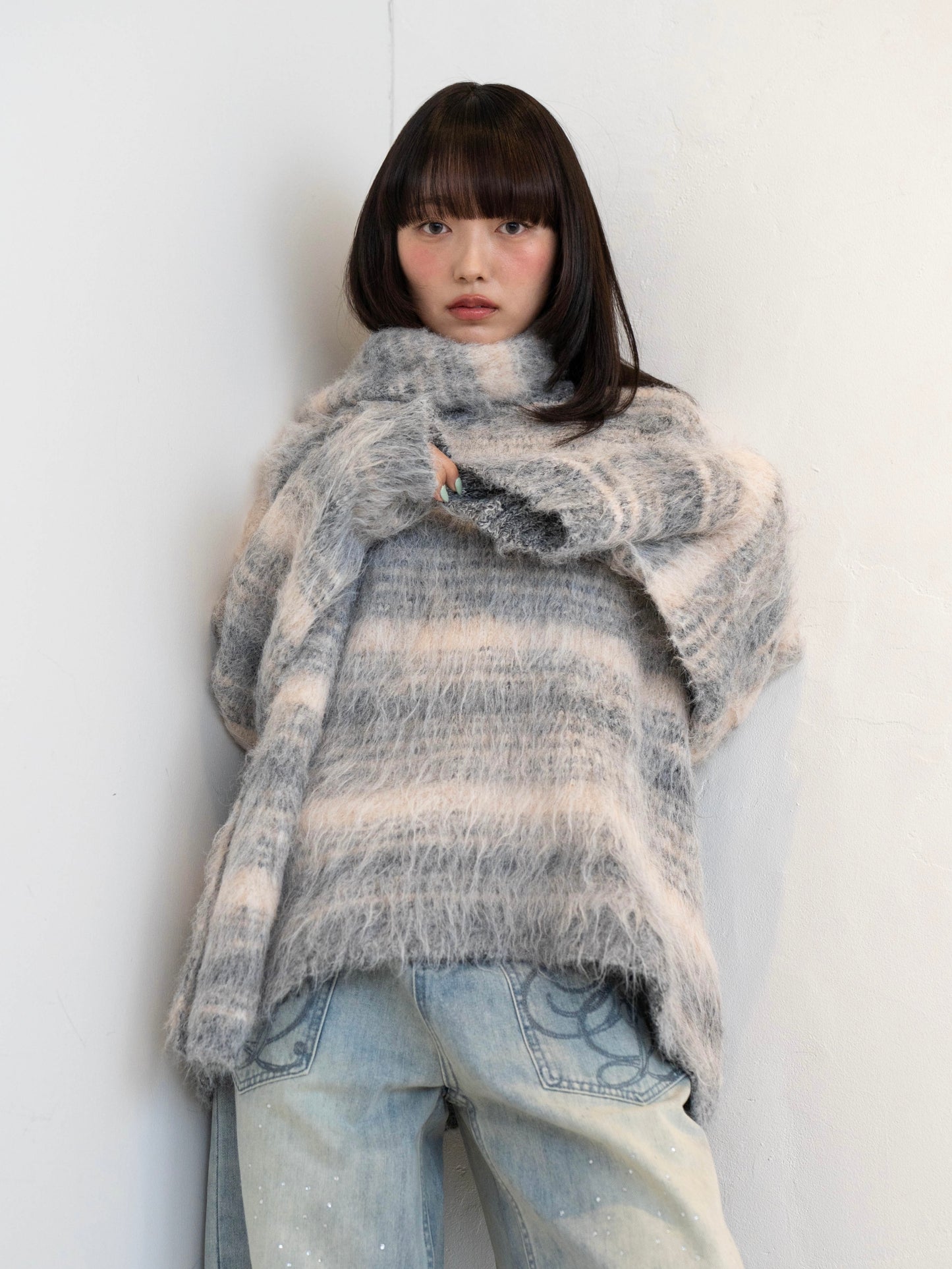 リボンマフラーボーダーニット DPC02005