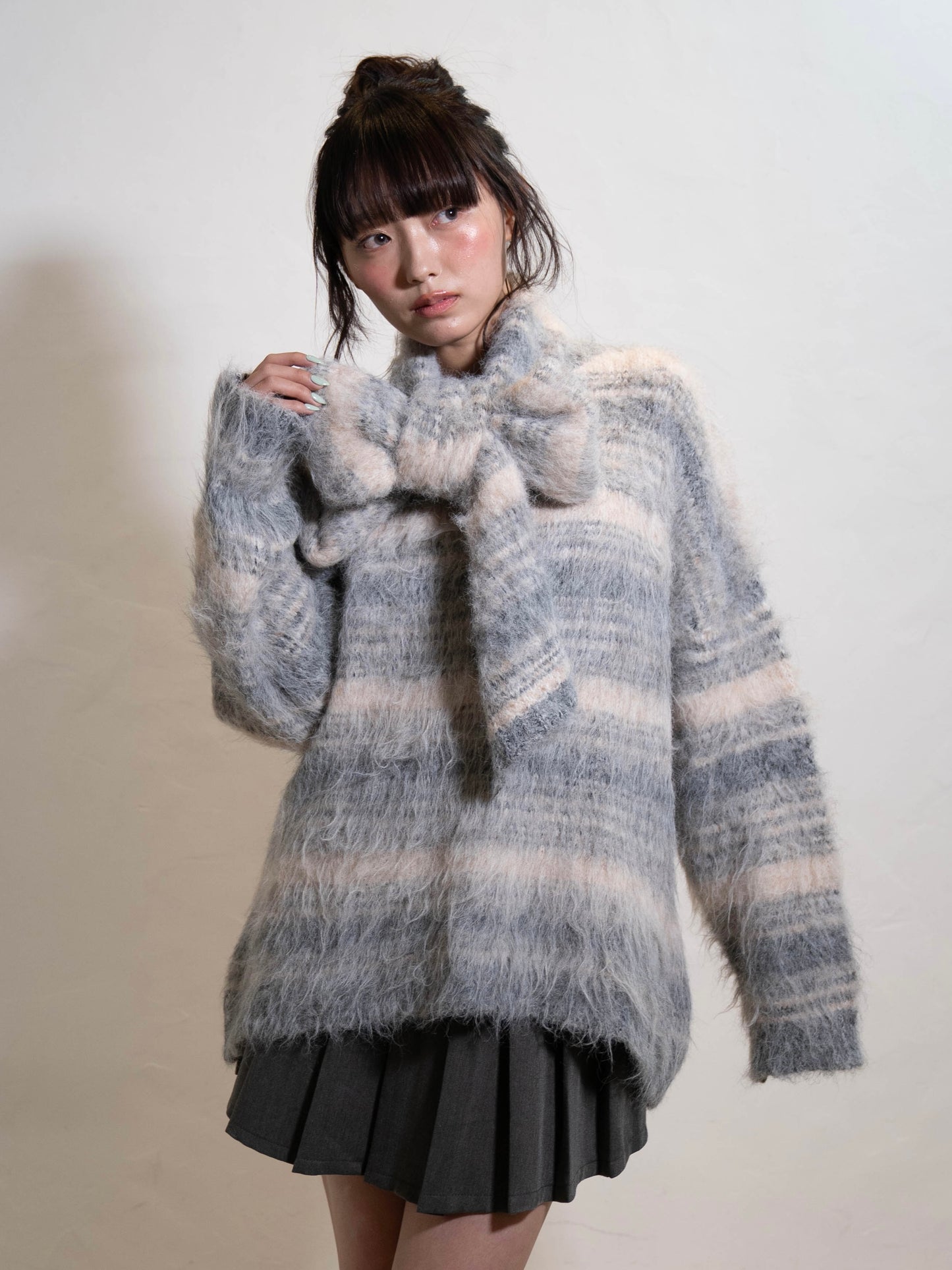 リボンマフラーボーダーニット DPC02005