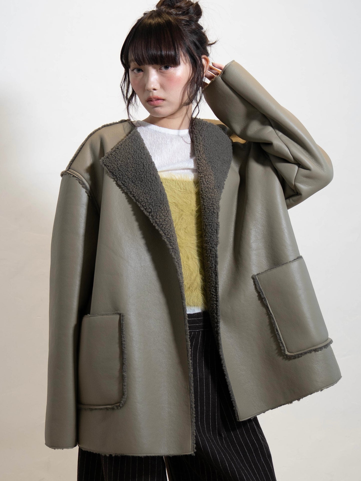 ポイントボアフェイクレザージャケット DPC02010