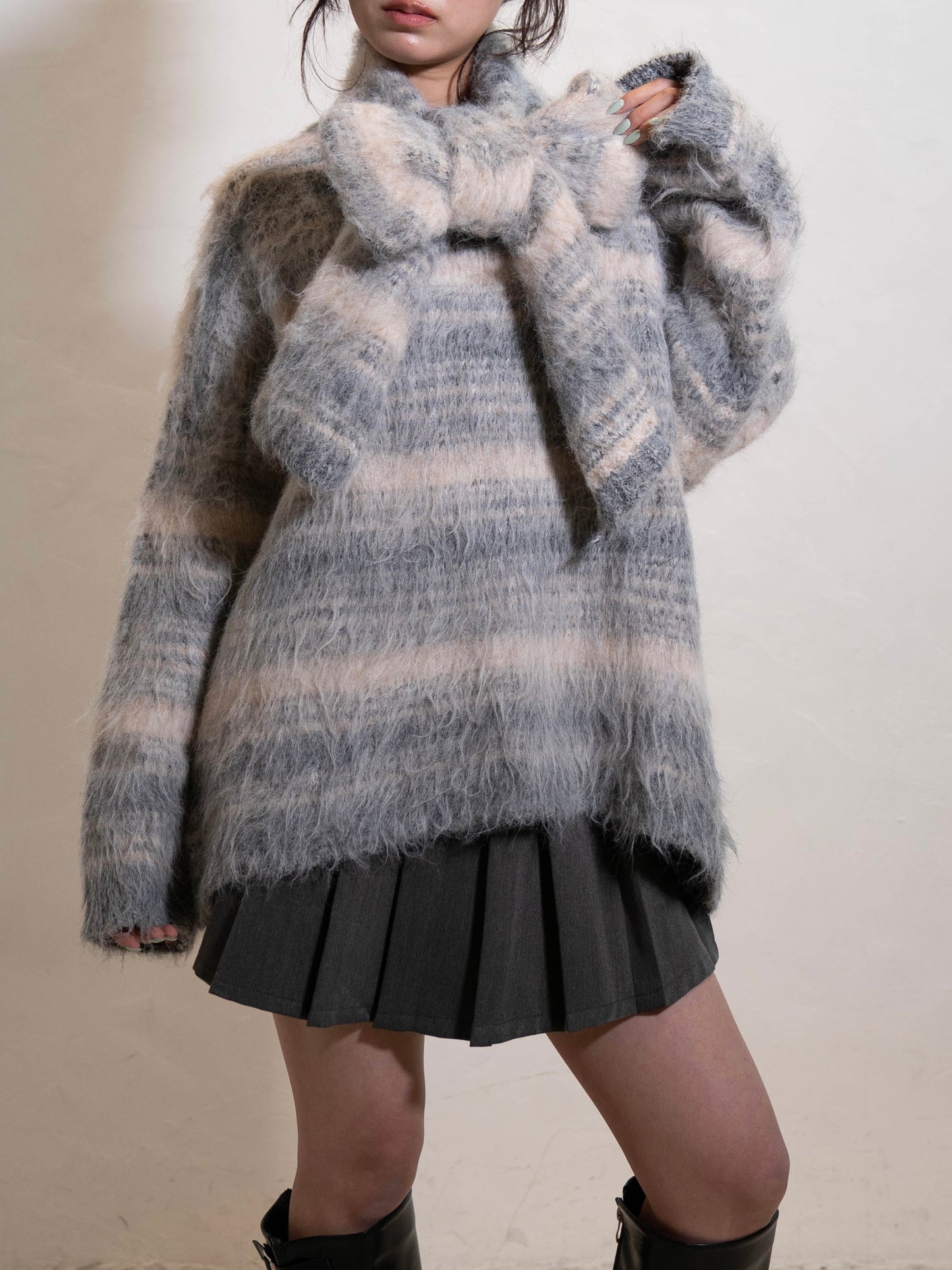 リボンマフラーボーダーニット DPC02005