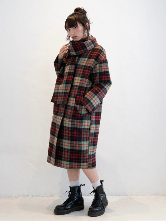マフラー付きチェックロングコート DPC02015